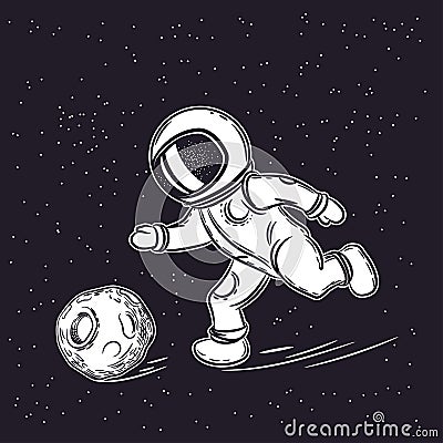 Astronaut plays football. Space vector illustration. Outer space Vector Illustration