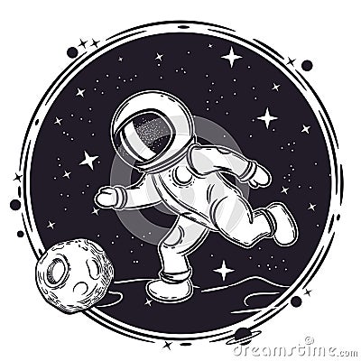 Astronaut plays football. Vector illustration on the theme of astronomy. Outer space Vector Illustration