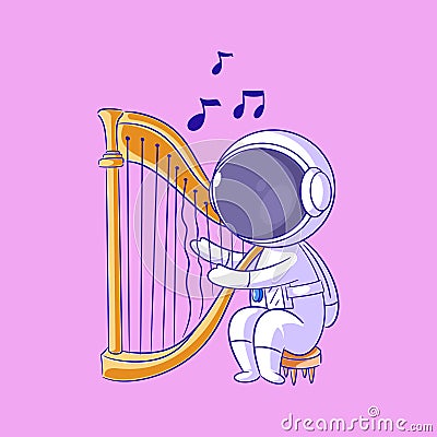 The astronaut plays the harp so great Vector Illustration