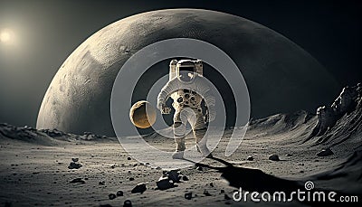 Astronaut plays soccer on an extraterrestrial planet, Generative ai Stock Photo