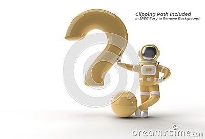 Astronaut with Question Mark think, Disappointment, Tired Caucasian Gesture`s Pen Tool Created Clipping Path Included in JPEG Eas Stock Photo