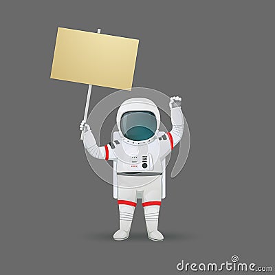 Astronaut raising a placard and a fist. Demonstration, protest, activism illustration. Vector. Cartoon Vector Illustration