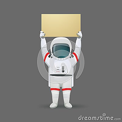 Astronaut raising a sign with both hands. Demonstration, protest, activism illustration. Vector. Cartoon style Vector Illustration