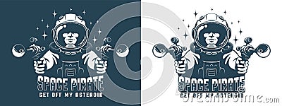 Astronaut with ray guns - space pirate retro logo Vector Illustration