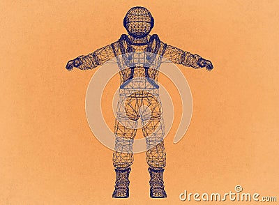 Astronaut - Retro Architect Blueprint Stock Photo