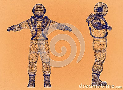 Astronaut - Retro Architect Blueprint Stock Photo