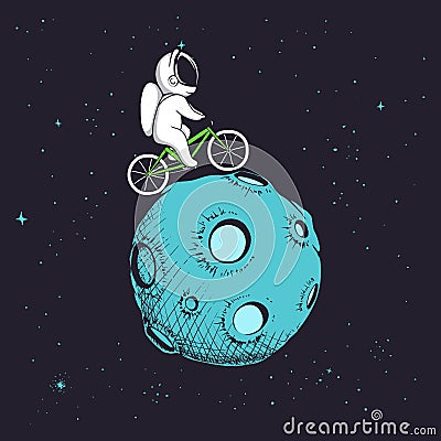 Astronaut rides uround Moon Vector Illustration