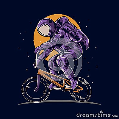 Astronaut riding bmx bike on space with moon background vector illustration design Vector Illustration