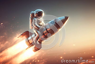 Astronaut riding a rocket in outer space Cartoon Illustration