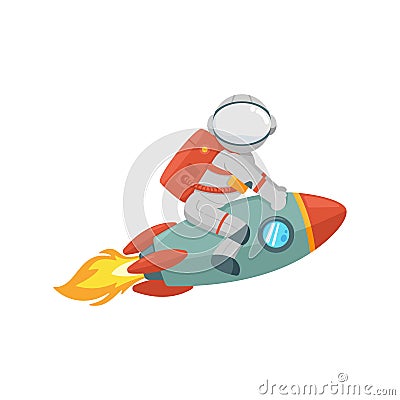 Astronaut Riding On Rocket Vector Icon Illustration. Spaceman Mascot Cartoon Character. Science Icon Concept Isolated Vector Illustration
