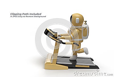 Astronaut Running Treadmill Machine Pen Tool Created Clipping Path Included in JPEG Easy to Composite Stock Photo
