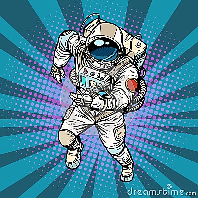 Astronaut runs, the hero of space Vector Illustration