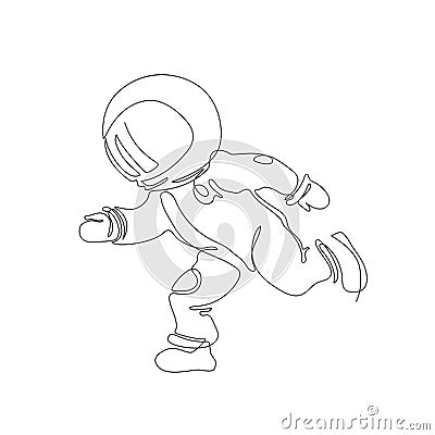 Astronaut runs in space. Astronomy. One line drawing. Vector Illustration