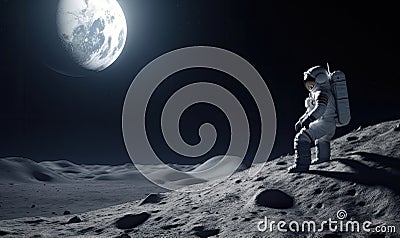 Astronaut's isolation on moon feels lonely Creating using generative AI tools Stock Photo