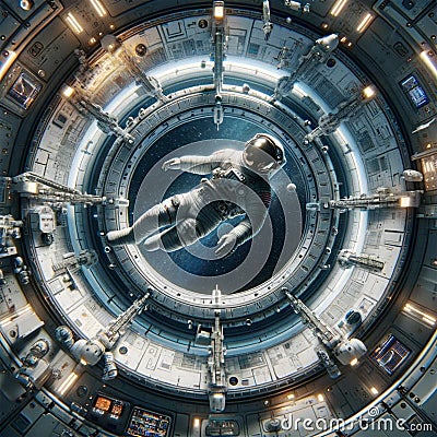 Astronaut's Tranquility: Futuristic Space Float Stock Photo