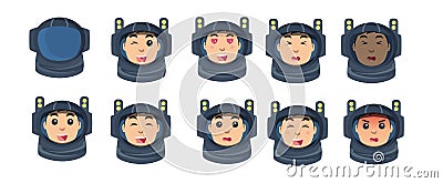 Astronaut set of emotions in a flat style Stock Photo