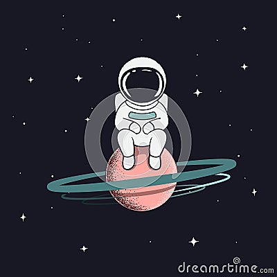 Astronaut sits on saturn Vector Illustration