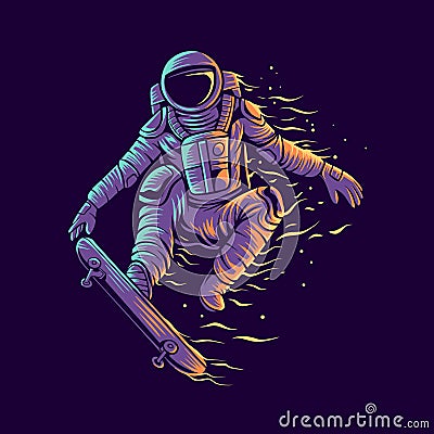 Astronaut skateboarding jump with skateboard vector illustration design Vector Illustration