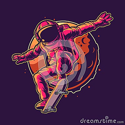 Astronaut skateboarding on space illustration vector Vector Illustration