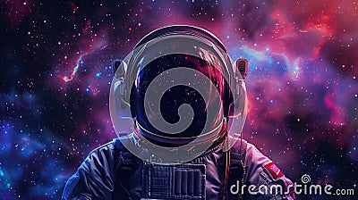 An astronaut wear a headphones over helmet and listen music in open space background Stock Photo