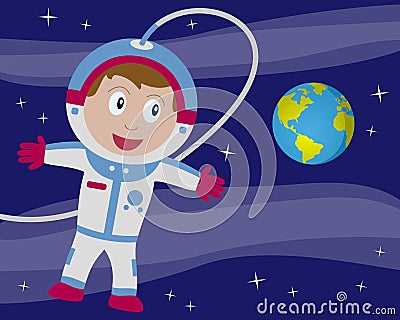 Astronaut in Space with Earth Vector Illustration