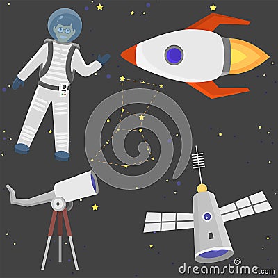 Astronaut space landing spaceship future exploration space ship cosmonaut rocket shuttle vector illustration Vector Illustration