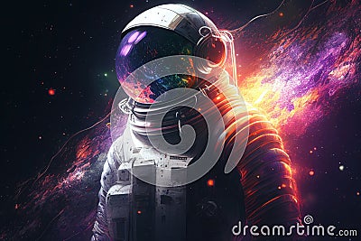Astronaut in space suit in outer space. Deep space exploration. Created with generative ai Stock Photo