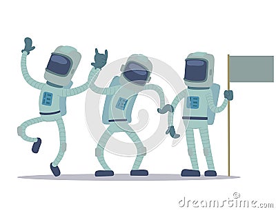 Astronaut in space vector character having fun spaceman galaxy cosmos atmosphere astronautics system fantasy traveler Vector Illustration
