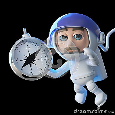 Astronaut spaceman in 3d with magnetic compass Stock Photo