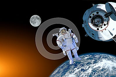 Astronaut spaceman do spacewalk while working near space station Editorial Stock Photo