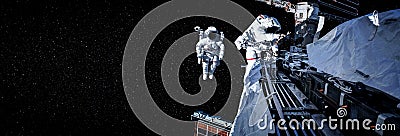 Astronaut spaceman do spacewalk while working for space station Editorial Stock Photo