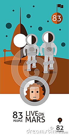 Astronaut spaceman planet Mars surface space. Vector Illustration