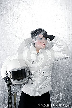 Astronaut spaceship aircraft helmet fashion woman Stock Photo