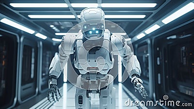 Astronaut in spaceship interior. 3D rendering. Mixed media generative ai Stock Photo