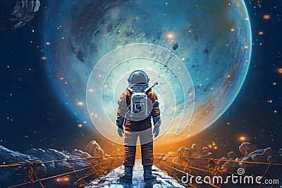 Astronaut spaceship space man. Generate Ai Stock Photo