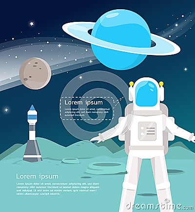 Astronaut with spaceship surveying around uranus and mercury in Cartoon Illustration