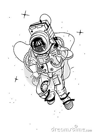 Astronaut in spacesuit. Cosmonaut into space on the background of stars. Vector illustration. Vector Illustration