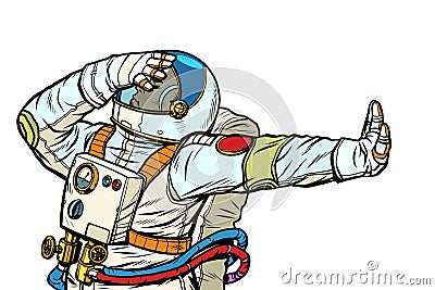 Astronaut in a spacesuit. Gesture of denial, shame, no Vector Illustration