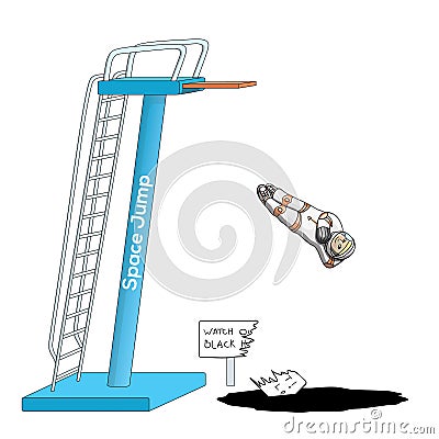Astronaut in spacesuit, jumping from a diving board Vector Illustration