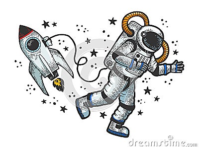 Astronaut in spacesuit at open space sketch vector Vector Illustration