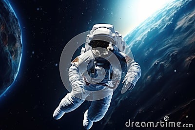 Astronaut Spacewalk: A Spectacular View of an Astronaut in the Vastness of Open Space Stock Photo