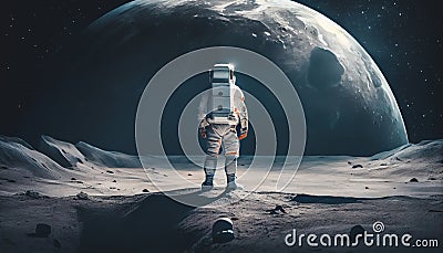 Astronaut strands on the Moon surface and looking Cartoon Illustration