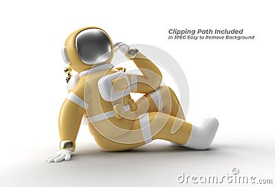 Astronaut think, Disappointment, Tired Caucasian Gesture`s Pen Tool Created Clipping Path Included in JPEG Easy to Composite Stock Photo