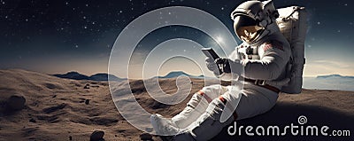 Astronaut Uses Mobile Phone In Space Stock Photo