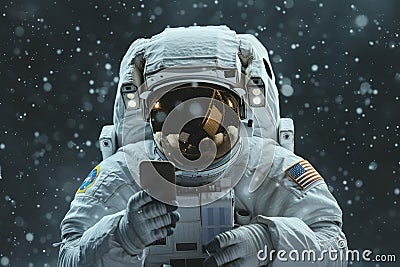 Astronaut using mobile phone in space, Generative AI Stock Photo