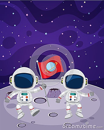 Astronaut walk on the moon Vector Illustration