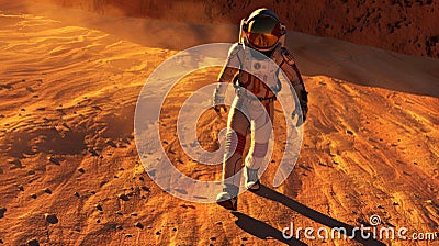 Astronaut walking on a Mars-like surface Stock Photo