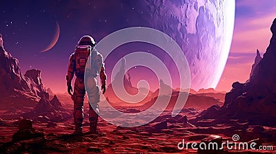 Astronaut walking on a planet surface. Stock Photo