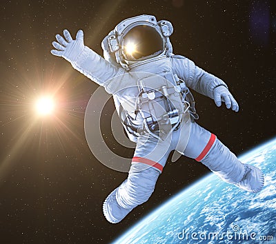 Astronaut waving, 3d render, Stock Photo