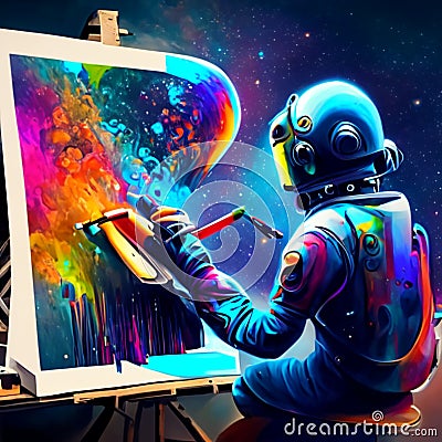 Astronaut working on the computer. 3D Illustration. Generative AI Stock Photo